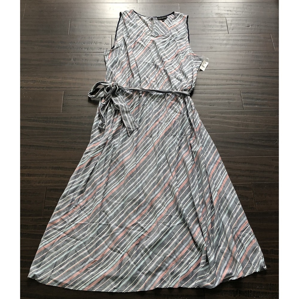 Lane Bryant Striped Dress Plus Size 28 Summer Vacation Tie Waist Maxi NEW